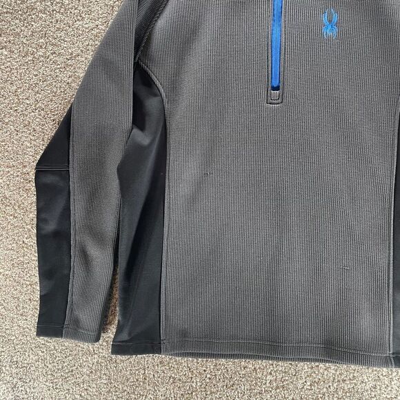 Spyder Sweater Mens 2XL XXL Gray Quarter Zip Waffle Knit Pullover Mock Neck Logo - Picture 5 of 11